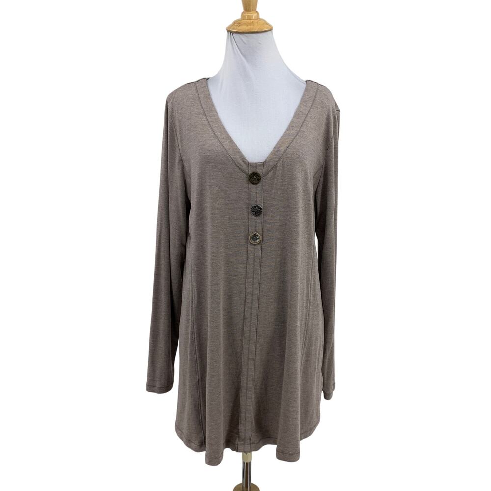 Soft Surroundings Blouse Womens L Large Taupe Maddalena Long Sleeve V Neck Tunic